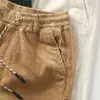 Bermudas de Trabalho Masculinas de Verão, Calças Retas Largas de Veludo Cotelê no Joelho, Cintura Elástica, Calças de Comprimento Médio, Moda Vintage Estilo Americano