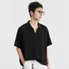 2026 Novo Verão Estilo Coreano Tendência Senso de Design Moda Solta Manga Curta Casual Versátil Gola Camiseta Masculina Peso Pesado