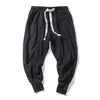 Calça Masculina de Algodão e Linho Estilo Chinês Primavera e Outono, Calça Jogger Solta, Calça Afunilada Tamanho Grande, Calça Casual Lisa de Algodão e Linho Estilo Japonês