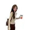 Suéter Japonés Simple Versátil Ajustado Adelgazante Elegante de Canalé Cintura Alta Manga Larga para Mujer Otoño Interior de Oficina