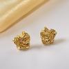 Pendientes de oro real chapados en cobre y lava con textura cóncava-convexa de estilo europeo y americano, pendientes con personalidad de estilo retro y temperamento a la moda para mujer.