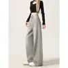 Jeans Anchos Color Gris Claro para Mujer, Nuevo Estilo Primavera y Otoño, Tallas Grandes, Adelgazantes, Cintura Alta, Pantalones Rectos Sueltos