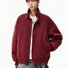 Jaqueta de couro vermelha retrô fashion para homens, primavera e outono, gola alta, corte clean de alta qualidade, jaqueta de voo biker estilosa