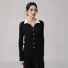 Suéter de Punto Trenzado con Cuello de Color Contrastante Otoño 2025 Nuevo Suéter Suave y Delicado de Lana Finamente Hilada con Mangas Largas