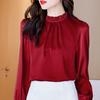 Ropa Nueva de Otoño 2024, Camisa con Borde de Hongo, Camisa Nicho Elegante con Mangas Abullonadas con Tacto de Satén, Top Femenino