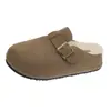 Chinelos com Plataforma Aumentadores de Altura para Mulheres Lançamento Outono 2025 Meio Chinelos Fechados Aconchegantes com Pelúcia Estilo Birkenstock para Uso Externo