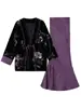 Estilo Chino Otoñal Nuevo Traje de Mujer de Alta Gama Morado Lentejuelas Moda Chaqueta de Algodón Falda de Color Sólido N9012