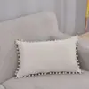 Funda de Almohada Lumbar de Terciopelo con Encaje de Pompones Blancos, Estilo Minimalista Nórdico, Lujo Ligero, Almohada Lumbar Textil para el Hogar de Amazon