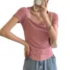 Camiseta corta y elegante de verano con diseño de nicho francés, cuello cuadrado y clavícula, para mujer.