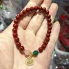Novo Bracelete de Cinábrio de 6mm com Contas de Areia Dourada Roxa de Alto Teor, Bracelete Pixiu, Amuleto da Fortuna, Joia do Zodíaco, Transmissão ao Vivo