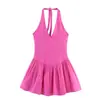 2025 Novo Estilo de Verão Moda Vestido Halter Decote Sólido Cor Costura