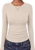 Tienda independiente de Amazon 2026: Nueva colección otoño/invierno de camisetas casuales de manga larga con cuello redondo para mujer, hechas de tela cepillada, diseñadas para los mercados europeo y americano
