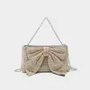 Bolso de Noche de Lujo con Pedrería, Bolso de Mano tipo Clutch con Cadena para Cruce de Hombro, Bolso de Pedrería con Moño, Bolso Cruzado Versátil de Pedrería para Mujer