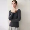 Suéter 100% caxemira para mulheres, gola U ampla, caimento justo, suéter de tricô amigo da pele, suéter quente para usar como base