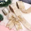Cinta de Copo de Nieve Dorada con Borde de Alambre Navideño Cinta para Lazo de Árbol de Navidad Guirnalda Empaque de Caja de Regalo Cinta de Cáñamo