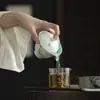 Cuenco de cerámica de bambú pálido pintado a mano Moji, juego de té de kung fu, porcelana blanca de barro de jade, color bajo cubierta, esmaltado interior, cuenco de té verde turquesa