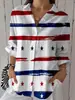 Amazon Aliexpress Y2 Camisa Cardigan de Manga Larga con Estampado de Bandera del Día de la Independencia Europea y Americana de Venta Caliente para Mujer