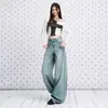 Pantalones vaqueros de lino azul oscuro con diseño repujado en plata para mujer, novedad principios de otoño 2026 de tiro alto, holgados, pierna curva, de algodón
