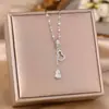 Luxo Leve Full Diamond Tassel Gourd Titanium Colar de Aço Mulheres All-match High-end Sense Internet Celebrity Collarbone Chain Non-fading Jewelry