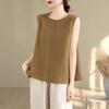 Camiseta sin mangas tipo chaleco simple estilo japonés 2025 para mujer, fina de verano, versátil, holgada, adelgazante, cuello redondo, sin mangas, prenda exterior, camiseta sin mangas