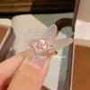 Anillo de Madreperla Rosa Natural Estilo Palacio Trébol de Cuatro Hojas, Elegante y Soñador Anillo Rosa Flor de Cerezo Oro Rosa Venta al por Mayor