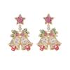 Pendientes de campana navideña de estilo transfronterizo europeo y americano, exquisitos pendientes de lujo ligeros con diseño de nicho con incrustaciones de diamantes y estrellas de colores.