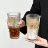 Vaso de Vidrio con Rayas Verticales y Tapa, Vaso con Popote, Estilo Ins de Aspecto Elegante para Bebidas Frías, Taza de Café, Vaso para Jugos, Gran Capacidad