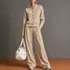 Outono 2026 Moda Feminina Europeia e Americana Transfronteiriça Novo Conjunto Casual de Moletom Liso com Gola Alta e Calça Wide Leg