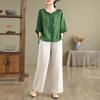 Conjunto de Dos Piezas de Algodón y Lino Nuevo Vintage Bordado de Verano Holgado Tallas Grandes Adelgazante para Madres de Mediana Edad: Conjunto de Top y Pantalones de Pierna Ancha