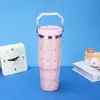 Taza de coche transfronteriza de 30 oz, asa exterior, portátil, taza aislada de acero inoxidable de gran capacidad con pajilla, diseño personalizable