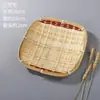 Cestas tejidas de bambú hechas a mano, bandejas de té, juegos de té, cribas de doble capa, cestas de bambú y platos para decoración de jardín de infantes.