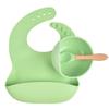 Talheres de alimentação infantil de silicone de grau alimentício, conjunto de babador de silicone para bebê, tigela, colher, tigela de silicone para sucção de bebê