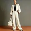 2026 Nuevo Conjunto Deportivo Casual Transfronterizo Estilo Europeo y Americano Moda Bloques de Color Cuello Alto Sudadera Pantalones de Pierna Ancha Conjunto de Dos Piezas para Mujer