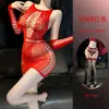 Lencería Erótica para Mujeres Jóvenes, Atuendo Sexy de una Pieza de Malla, Medias de Malla Seductores y Apasionados con Abertura en la Entrepierna, Una Pieza de Seda Negra, Al por Mayor
