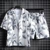 Camisa masculina verão fina manga curta camisa terno estilo Hong Kong na moda solto japonês praia shorts conjunto de duas peças