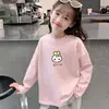 Camiseta Infantil de Manga Longa, Nova Roupa de Primavera, Camiseta Básica Branca para Meninas, Algodão Puro, Roupa de Baixo Soltinha para Crianças de Meia-Idade e Grandes, Top com Gola Redonda