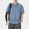 Camiseta Tendência Estilo Americano 2026 Bordada Lavagem Pesada Manga Curta para Homens, Verão Solta Gola Redonda Meia-Manga
