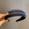 Diadema de Color Denim Retro Coreano de Gama Alta con Perlas Cóncavas y Convexas para Mujer, Moda, Diadema de Ala Ancha de Parte Alta, Accesorio para el Cabello
