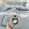 Juego de Cama de Clase A de Cuatro Piezas, Algodón de Color Sólido, Funda de Edredón con Bordado de Toalla de Dibujos Animados, Algodón Lavado Amigable con la Piel, Lindo Juego para Dormitorios de Estudiantes