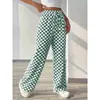 Pantalones Casuales de Pierna Ancha de Cintura Alta Holgados con Estampado de Tablero de Ajedrez Nuevo Primavera y Otoño Amazon Aliexpress Europeo y Americano