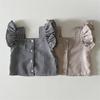 Conjunto de dos piezas para bebé niña de verano: Chaleco sin mangas con borde en la oreja, Camisa y Pantalones Cortos, Traje Cuadros para Niños, Corea