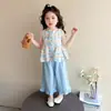 Conjunto de Verano para Niña 2026 Nuevo Estilo Infantil Bebé Niña Cuello Alto Floral Conjunto Ropa Infantil Pantalones Anchos Delgados