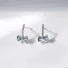 Pendientes de Aro Estilo Tweed con Diamantes Brillantes y Lazo de Plata S925 Chapado en Oro Blanco Pendientes de Zirconia Azul Marino Super Hada Pequeños y Dulces en Verano