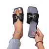 Pantuflas Planas 2025 para Mujer, Nuevo Estilo de Verano, Sandalias de Punta Cuadrada con Hebilla Metálica, Pantuflas de Talla Grande Europea y Americana para Mujer