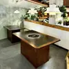 Mesa de fogão de indução com panela para montanha e incêndio selvagem, mesa de churrasco de placa de rocha comercial, combinação de mesa e cadeira de jantar para celebridades da internet, cabine de restaurante