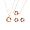 Juego de Joyería de Aleación de Nuevo Estilo con Diamantes de Colores para Mujer, Collar con Colgante Redondo Hueco, Pulsera y Pendientes Modernos y Únicos