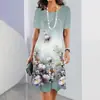 2026Y2 Aliexpress Verão Mais Vendido Floral Estampa Digital 3D Moda Casual Feminino Tamanho Plus Size Vestido Gola Redonda
