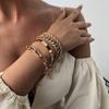 Joyería Trendy Europea y Americana, Pulseras de Cadena Lisa y Trenzada Mixta, Pulseras Simples Enhebradas Exageradas Hip-Hop Set de Cuatro Piezas