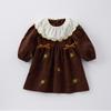 Vestido de Niña Estilo Coreano Primavera 2025 Bordado Completo Cuello de Muñeca Lazo Vestido Casual Estilo Princesa Baoyang para Mujer