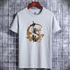 Nova camiseta de algodão de manga curta masculina casual para todos os jogos, camiseta de estudante com gola redonda e manga curta, camiseta da moda com dragão chinês